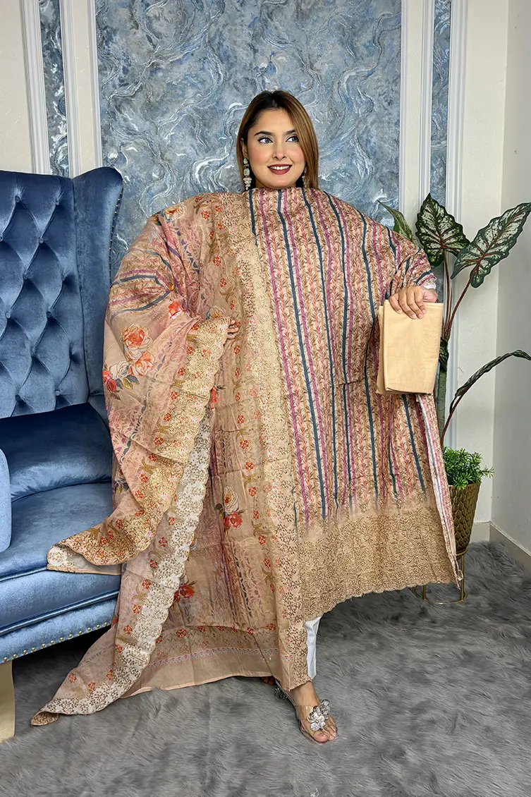 Alternative view of Unstitched Premium cotton 3-piece(Nude Color)
