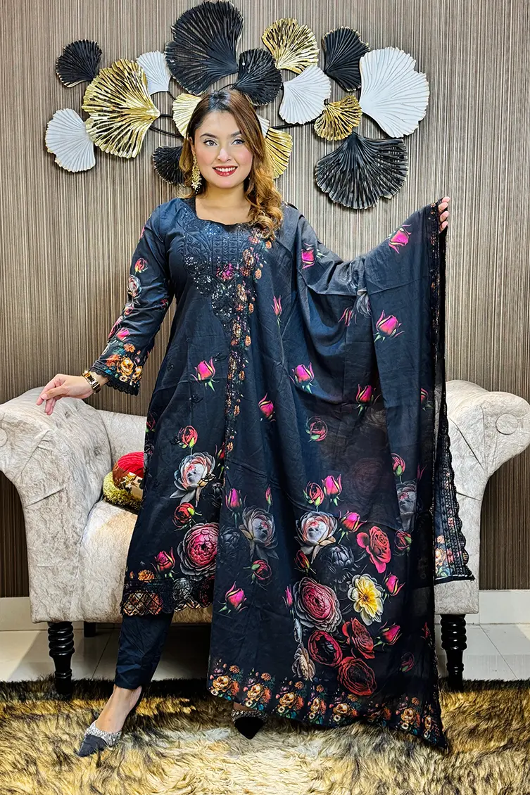 Alternative view of Ganga Premium LAWN 3-piece(Black)