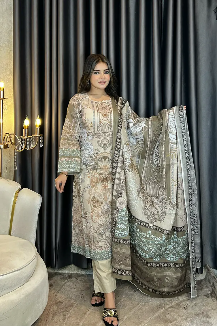 AARZU Premium SWISS LAWN 3-piece(Biscuit Color)