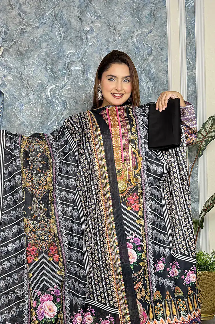 Alternative view of AFROZEH Premium SWISS LAWN 3-piece(Black)