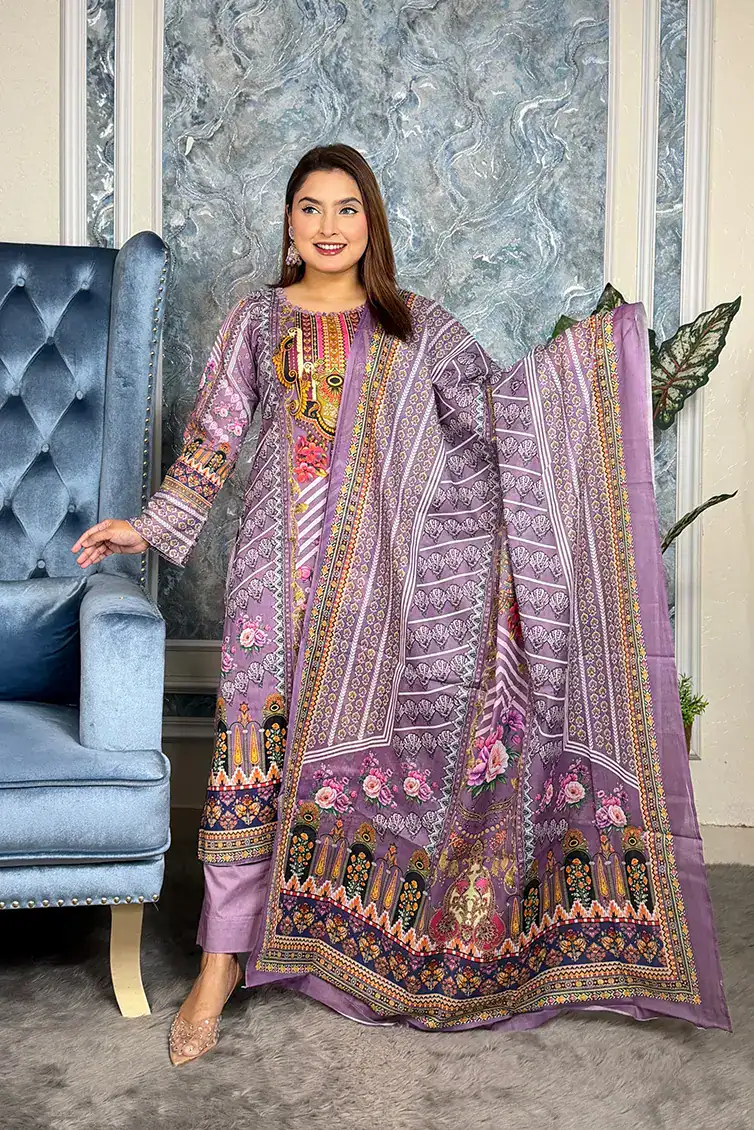 AFROZEH Premium SWISS LAWN 3-piece(Lavender)