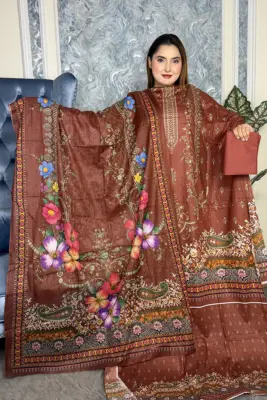 Suprita Premium SWISS LAWN 3-piece(Wine Meroon)